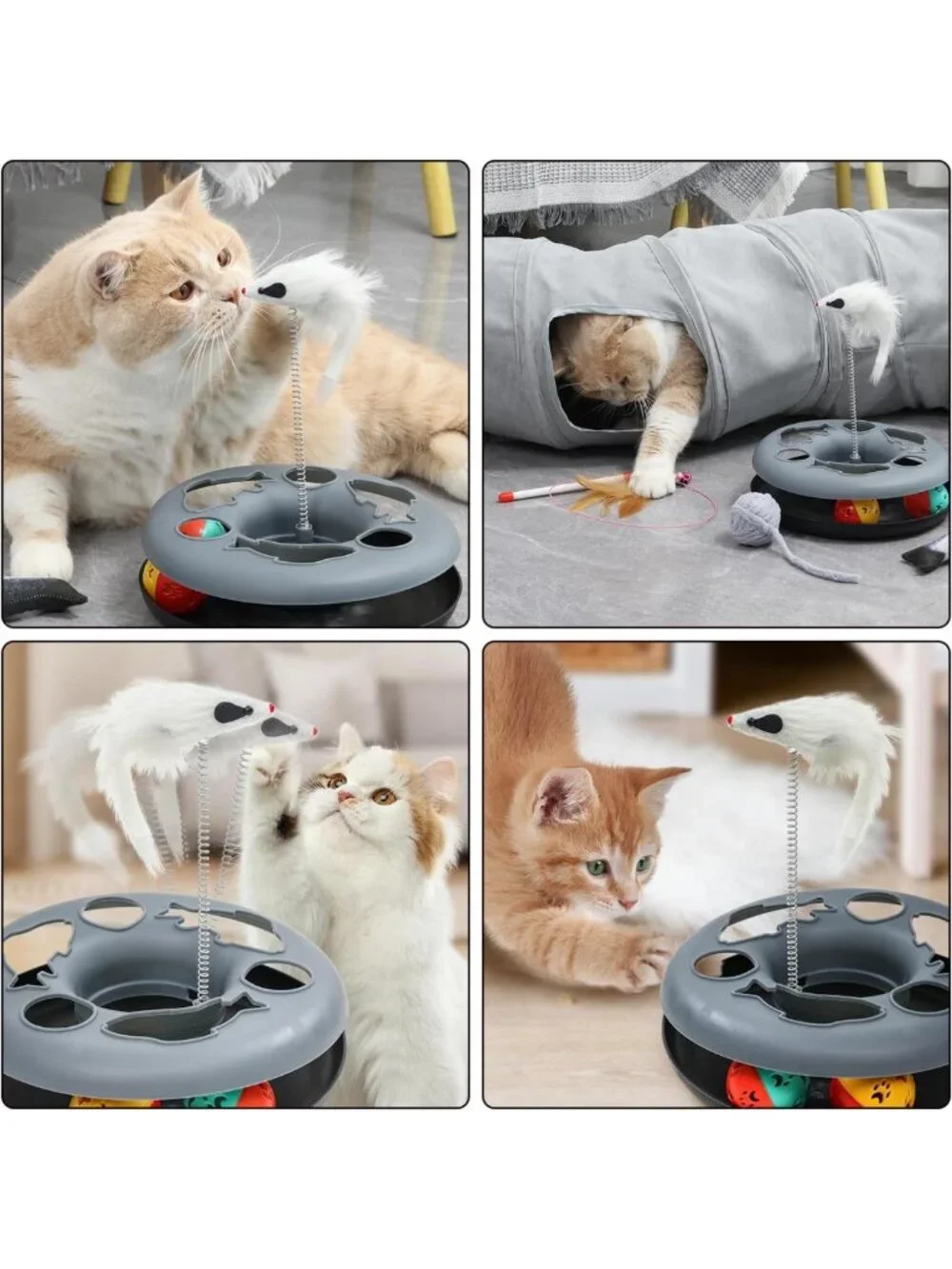 Collapsible 2-Way Cat Tunnel Tube with Peephole & Hanging Ball - Fun Maze for
